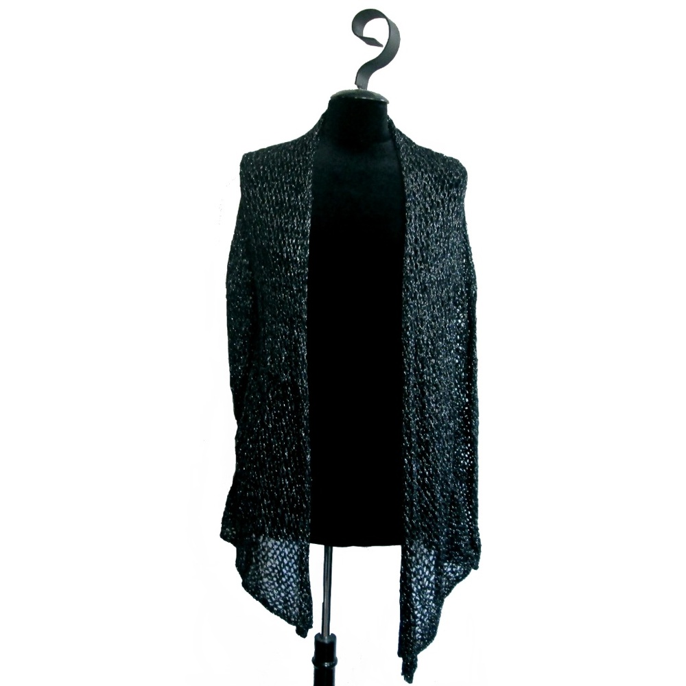 Escapade Black & Silver Crocheted Cardigan Size M